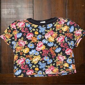 Y2K Forever 21 Floral Women's Top - Black with Multicolor Flowers Sz Small